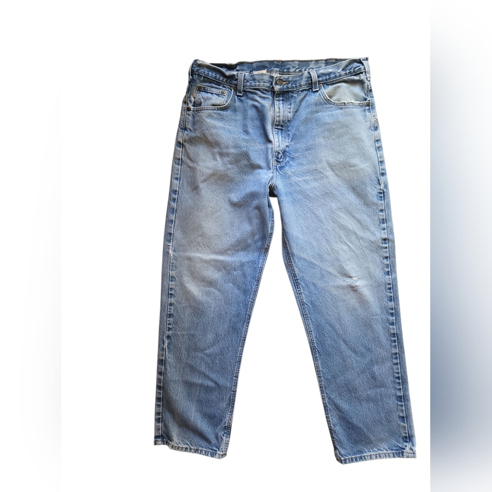 Carhartt Men’s Relaxed Fit Jeans 40x32 Light Blue Wash Distressed Workwear‎